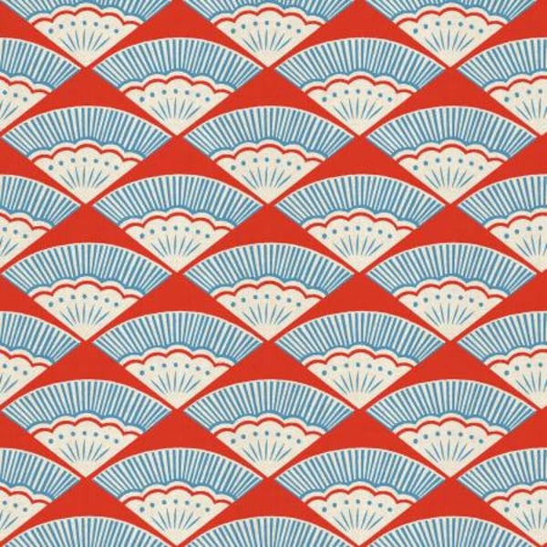 Kibori Ougi Red - Cotton Japanese Fabric - Cotton and Steel - Fan Waves Print - Modern Fabric - Quilts Apparel Home Decor - OOP