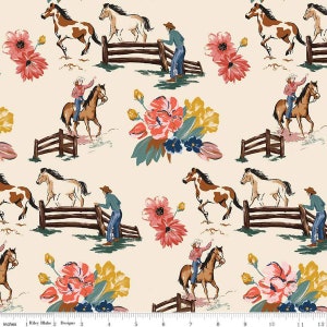 WILD ROSE | Wild Rose Main Cream | Horses | Cotton Fabric | Riley Blake Designs | Quilting Apparel Home Decor