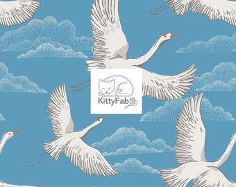 Baltic Woodland | Flying Cranes | Sky Nature Birds | Cloud9 | Organic Cotton Fabric | Quilting Sewing | Sold by the Half Yard