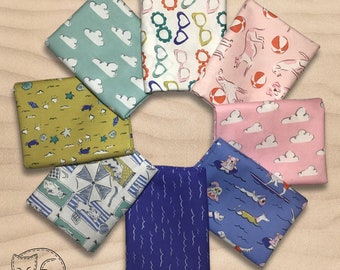 Dog Days of Summer by Krissy Mast for Cloud9 Fabrics | 8 Piece Fat Quarter Bundle | Modern Quilting | Dogs Beach Sandy Paws Summer Fun