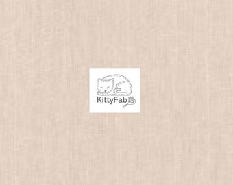 May include: A close-up of a beige fabric with a subtle woven texture. A white square with a sleeping cat illustration and the text "KittyFab" is in the lower center. The cat illustration is a simple line drawing.