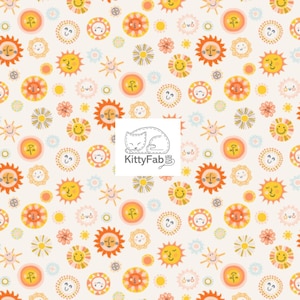 Happy Sunshine Faces | Yellow Suns | Cotton Fabric | Cotton + Steel | Quilting Sewing | Sold by the 1/2 Yard