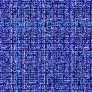 May include: A blue and black textured fabric with a subtle pattern of small white dots.