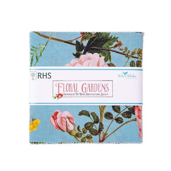 FLORAL GARDENS | 5"x5" Charm Pack | Cotton Fabric | Royal Horticultural Society for Riley Blake Designs | Quilting Apparel Home Decor