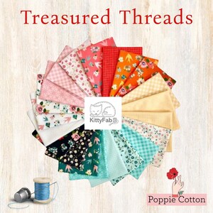 Treasured Threads | 21-Piece Fat Bundle | Cotton Fabric | Amber Johnson | Poppie Cotton | Spring Quilting Sewing