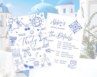 Personalised Weekend Itinerary | Mykonos Itinerary | Greek Girls Holiday | Blue 30th Birthday Celebrations | Digital Download
