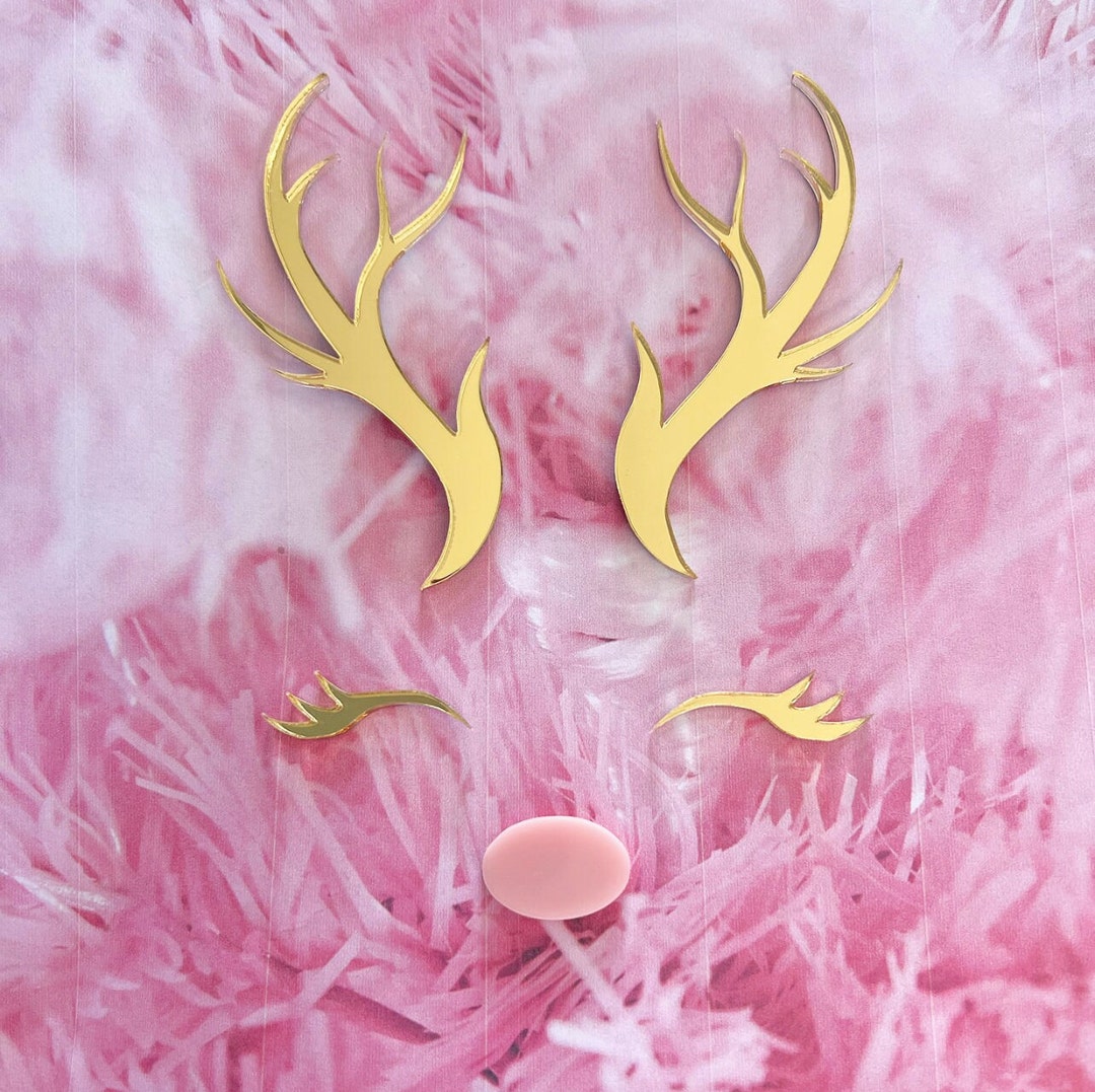 reindeer-cake-topper-acrylic-mirror-gold-reindeer-antlers-etsy