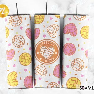 20oz Skinny Cafecito y Chisme Tumbler Wrap , Mexican Conchas , Concha Pan Dulce For Tapered & Straight Tumbler Sublimation ,Instant Download