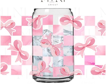 Emballage de boîte en verre de 16 oz de cerisier rose damier (téléchargement numérique)