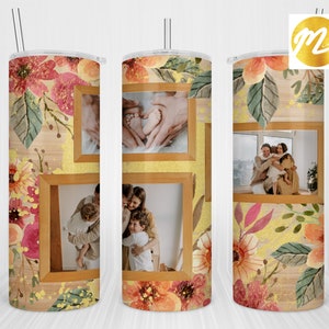 Bicchiere portafoto con cornice floreale: stampa a sublimazione sottile da 20 once (download digitale)