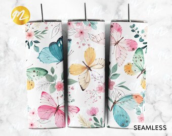 Butterfly Floral Tumbler Wrap: Sublimation Design (Digital Download)