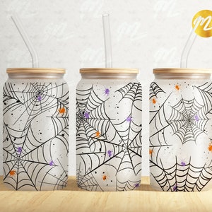 Envoltura de vidrio para lata de telaraña de Halloween: Vaso Libbey de 16 oz (descarga digital PNG) imagen 1