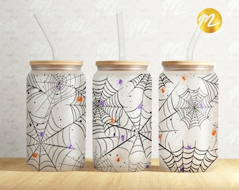 Halloween Spider Web Can Glass Wrap: 16 oz Libbey Tumbler (PNG Digital Download)