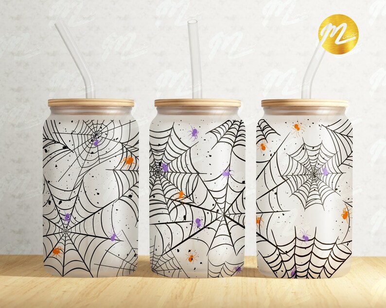 Envoltura de vidrio para lata de telaraña de Halloween: Vaso Libbey de 16 oz (descarga digital PNG) imagen 1