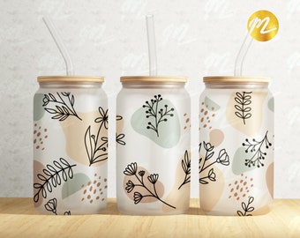 Diseño de sublimación floral bohemio para latas de vidrio: Envoltura Libbey de 16 oz (descarga digital)