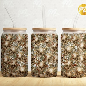 Floral Skull Halloween Glass Wrap: 16oz Libbey Can Tumbler PNG (Digital Download)