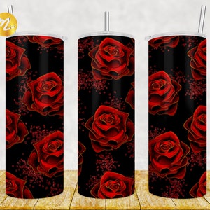 Rote Rosen Tumbler Wrap: Valentinstag Blumenmuster (PNG Digital Download)