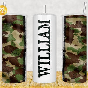 Personalized Camo 20oz Skinny Tumbler: Army Green Camouflage (PNG Digital Download)