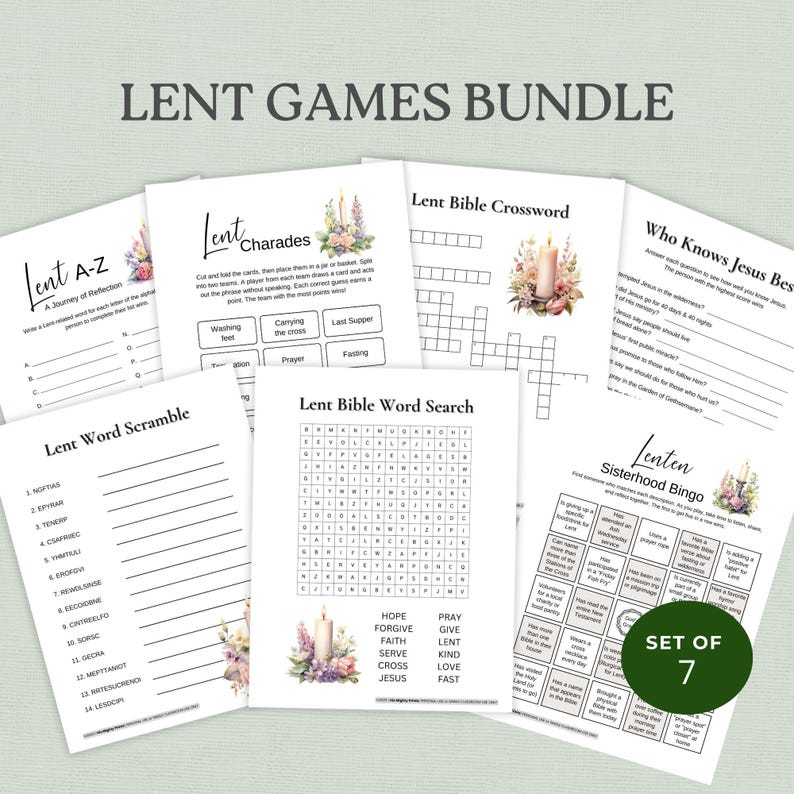 Printable Lent Games Bundle for Kids & Adults, Bible-based Activities
