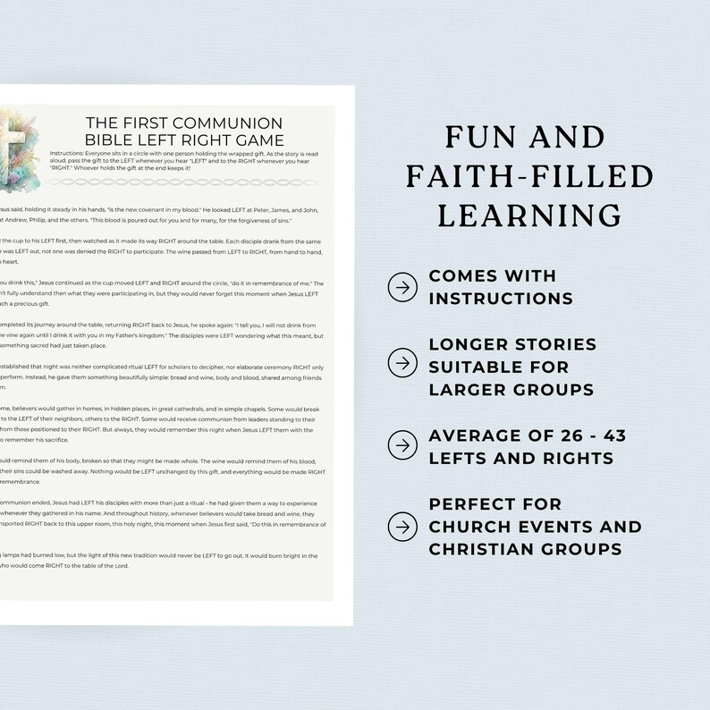 Bible Game,the First Communion Left Right Game,bible Study Printable ...