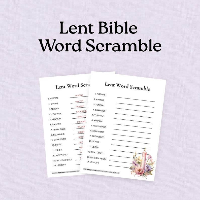 Lent Bible Word Scramble Printable PDF Game for Church Groups, Faith ...