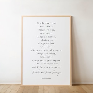 KJV Bible Verse, Philippians 4:8,Think on These Things, Religious Wall Art, Christian Encouragement, Subtle Christian Wall Decor Art phil