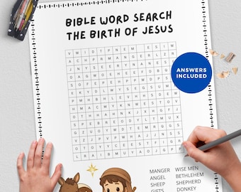Birth of Jesus,Bible Word Search Puzzle,Christian Gameschooling, Sunday School, Homeschool Resource,Activity Sheet, Nativity Religious Game