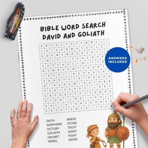 David and Goliath Activity Sheet,Bible Word Search Puzzle,Christian Printable Game, Gameschooling, Sunday School Lesson, Homeschool Resource