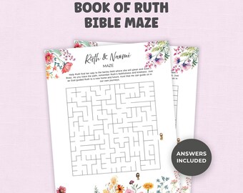 Juego bíblico del Libro de Rut - Laberinto, recurso imprimible para la escuela dominical, hoja de trabajo para la lección de la iglesia, educación cristiana en el hogar, actividad de habilidades motoras en formato PDF.