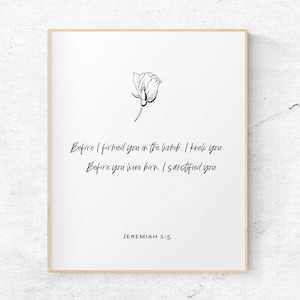 Jeremiah 1:5, Before I formed you in the womb I knew you, Scripture Wall Art Nursery, Christian Birthday Gift, Biblical Gift, New Mom Gift