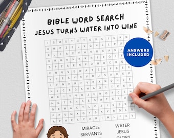 Jesus turns Water into Wine, Bible WordSearch, Morning Basket Christian Faith Based Activity, Homeschool, Sunday School, Women Ministry Game