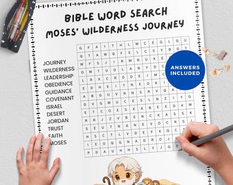 Moses Wilderness Journey, Bible Word Search,  Christian Activity for Kids, Homeschool, Sunday School,  No Prep Resource for Teachers
