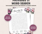 Proverbs 31 Game - Word Search, Printable Bible Study Activity for Christian Women, Church Group, Women's Ministry, Youth Group Puzzle PDF
