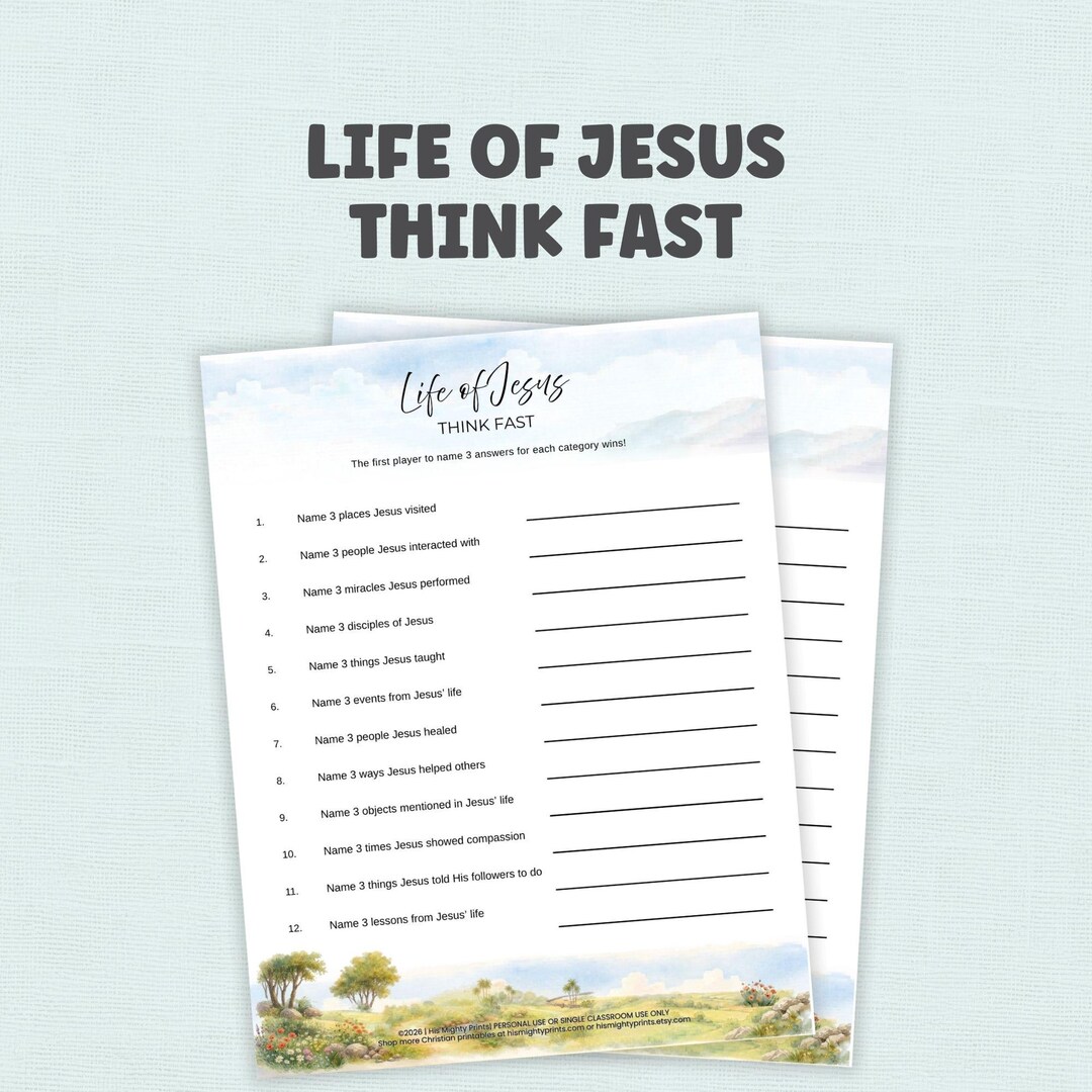 Life of Jesus Think Fast Game Printable, Bible Activity for Kids ...
