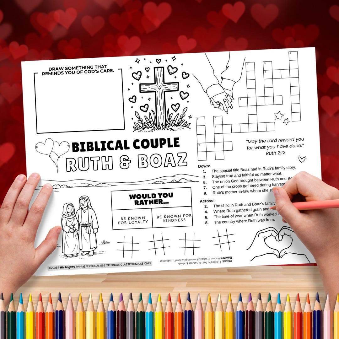 Christian Bible Activity Worksheet for Kids, Ruth and Boaz Love Story ...