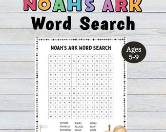 Noah's Ark Word Search, Bible Activity Sunday School, Christian Homeschool,Children's Church Lesson, Road Trip Busy Book, Gameschooling Kit