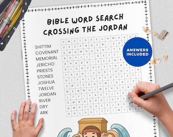 Crossing the Jordan,Bible Word Search,Old Testament Printable Game, Christian Lesson Activity for Kid,Sunday School Story of Joshua Resource