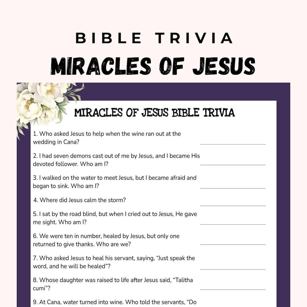 Jesus Miracle Riddles Miracles of Jesus Bible Trivia Game, Printable for Sunday School ...