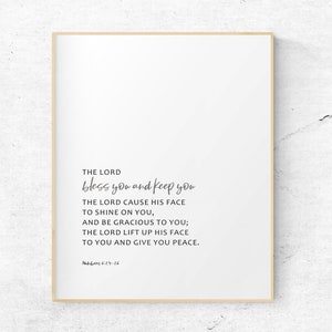 Numeri 6:24-26, The Lord Bless You and Keep You, christelijke prints kunst aan de muur afdrukbaar, schrift cadeau bijbelvers print, christelijk huis cadeau