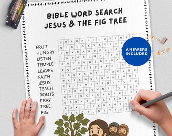 Jesus and the Fig Tree, Activity Sheet,Bible Word Search Puzzle,Christian Printable Game, Gameschooling, Sunday School, Homeschool Resource