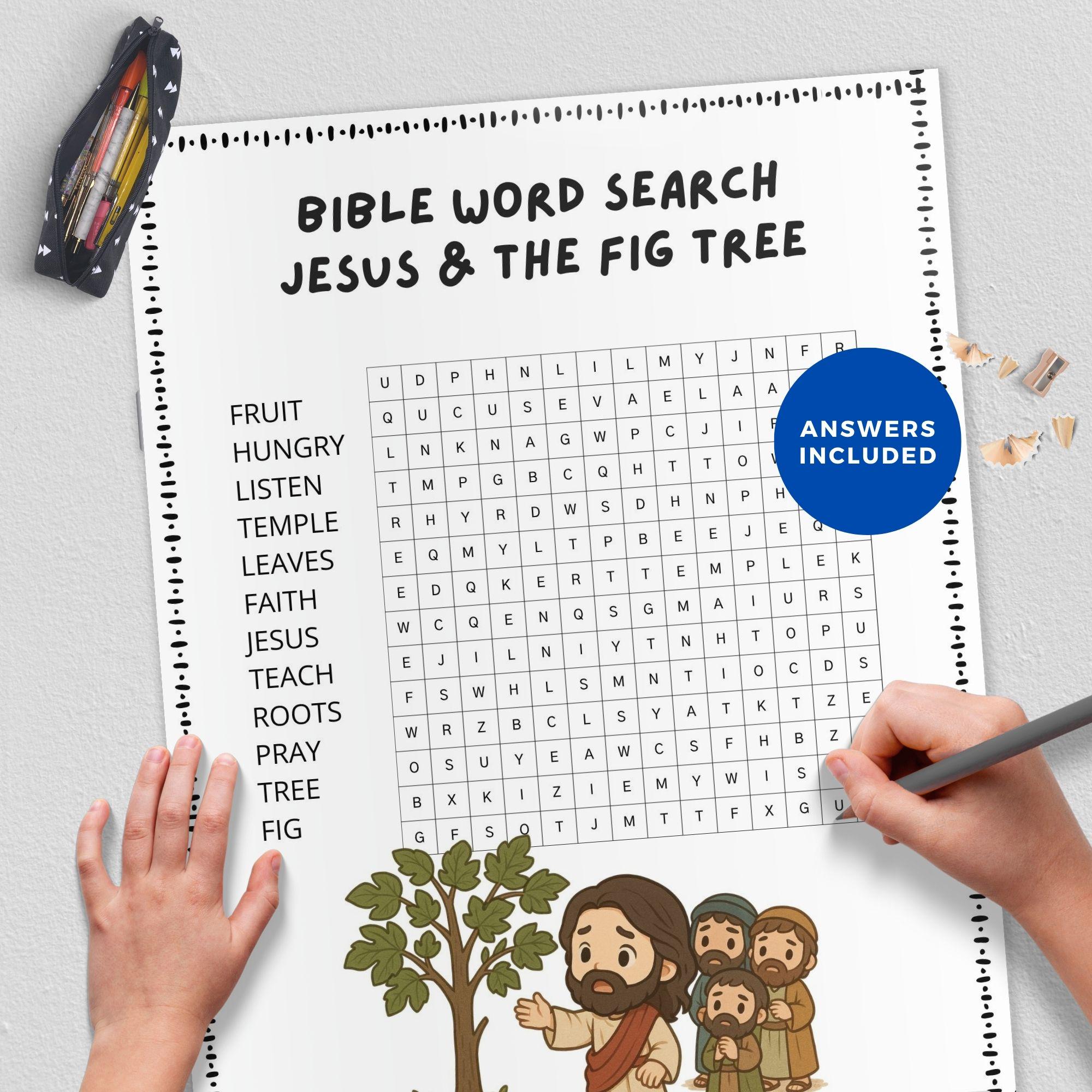 Jesus and the Fig Tree, Activity Sheet,bible Word Search Puzzle ...
