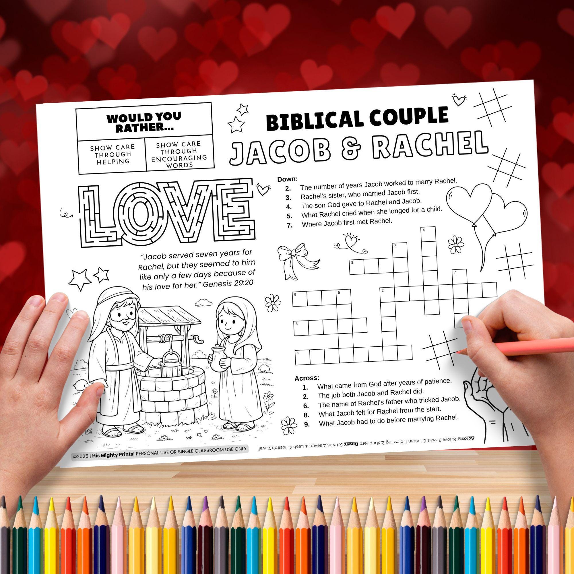 Christian Bible Activity Worksheet for Kids, Jacob & Rachel Love Story ...