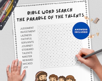 Parable of the Talents,Bible Word Search,New Testament Printable Game, Christian Lesson Activity for Kid,Sunday School &Homeschool Worksheet