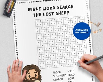 Puzzle de recherche de mots dans les Écritures : la brebis perdue – imprimable chrétien pour passer un moment tranquille et réfléchir