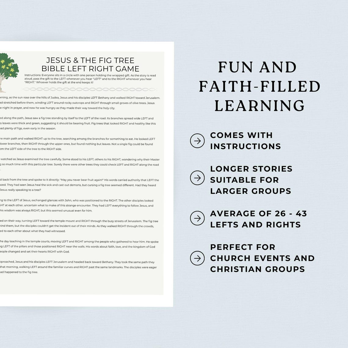 Jesus & the Fig Tree Left Right Game, Women Ministry, Sunday School ...
