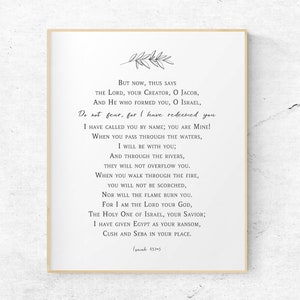 Isaiah 43:1-3,Christian Bible Verse Wall Art,Scripture Gift,Encouragement Gift for Women, Biblical Art,Botanical Decor Print, Religious Gift
