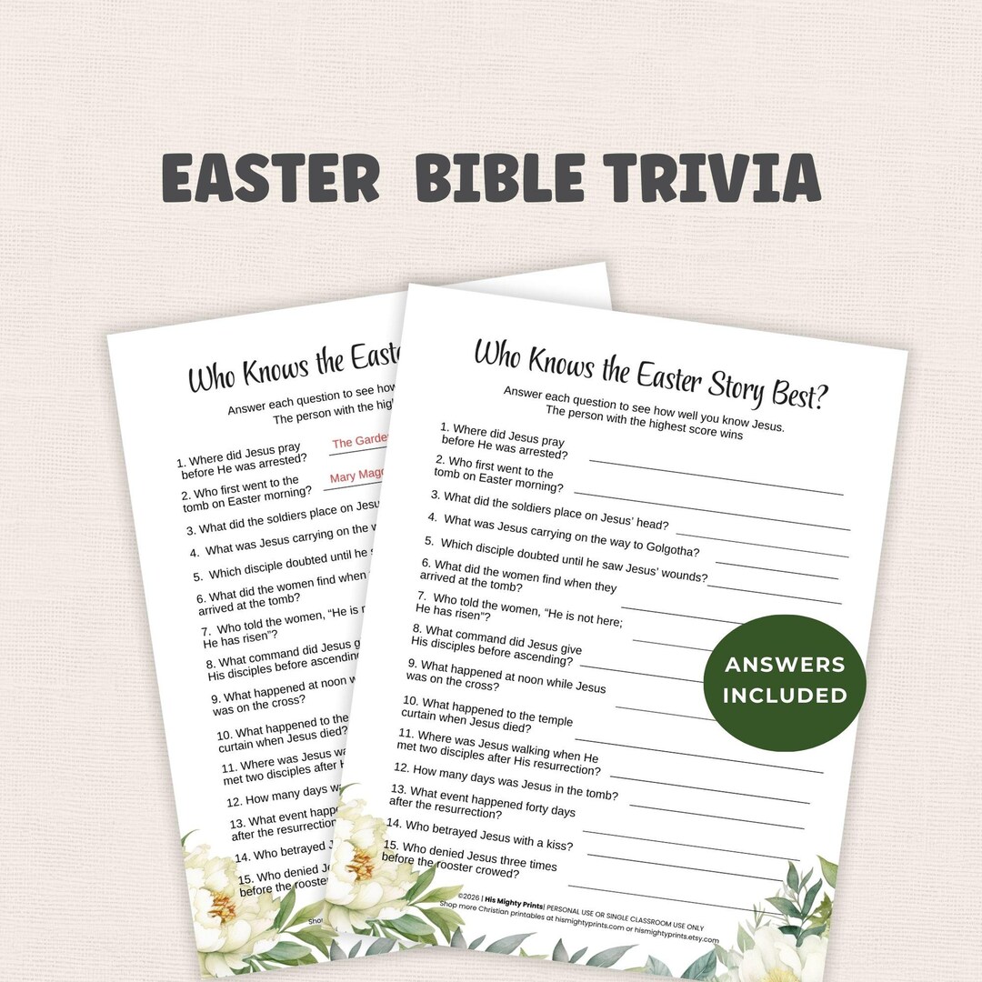 Easter Bible Trivia Printable Game PDF for Church Groups, Christian ...