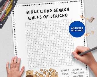 Walls of Jericho,Joshua and Rahab Printable Game, Bible Word Search,Old Testament Lesson Activity, Christian Worksheet for Kid,Sunday School