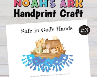 Noah's Ark Handprint Craft, Bible Activities Sunday School Art, Preschool Christian Craft, Homeschool Printable, Keepsake Craft, Toddler PDF