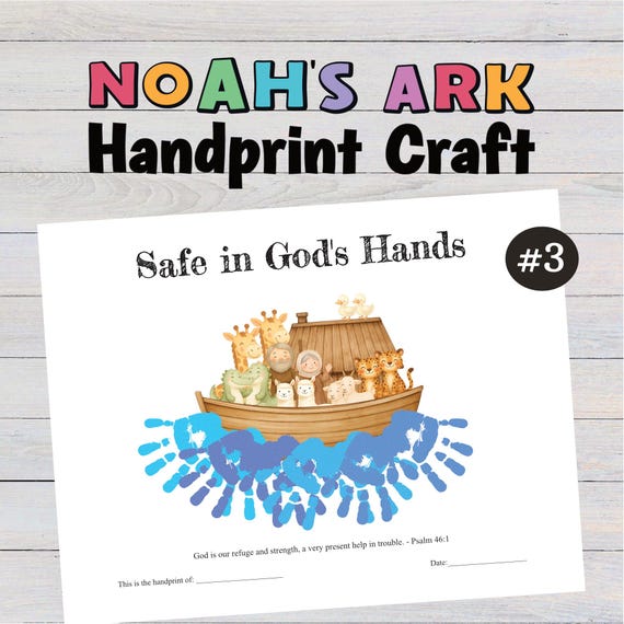 Noah's Ark Handprint Craft, Bible Activities Sunday School Art, Preschool Christian Craft, Homeschool Printable, Keepsake Craft, Toddler PDF
